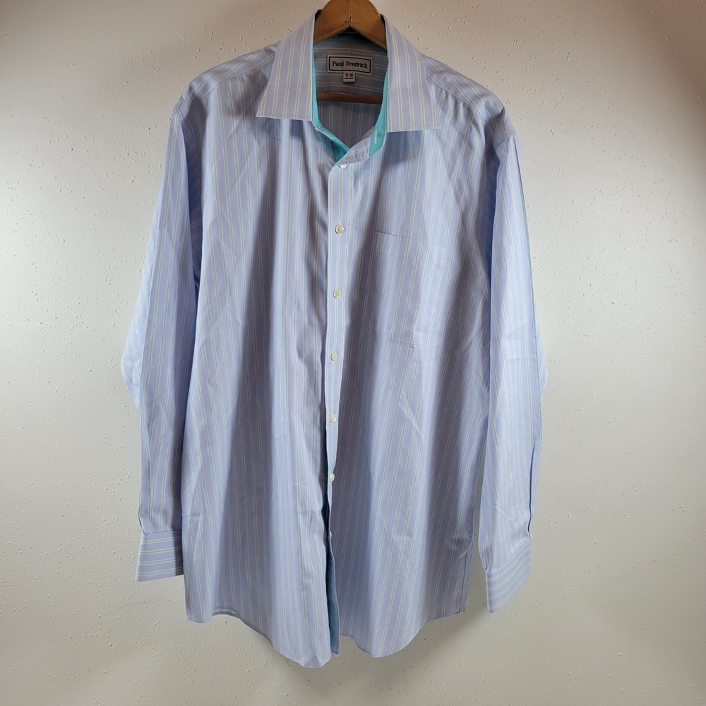 Paul Fredrick Dress Shirt‎ Mens 17-35 Striped Excellent Non-Iron Cotton Pinpoint